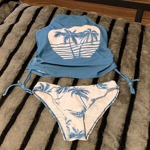 #27 Blue and White Palm Tree Bikini Set